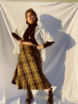 black and yellow plaid wool blend maxi skirt vintage 1980's