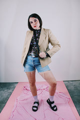 long sleeve tan cotton blazer vintage women's 1960's