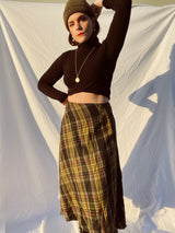 black and yellow plaid wool blend maxi skirt vintage 1980's