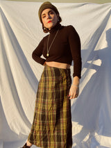 black and yellow plaid wool blend maxi skirt vintage 1980's