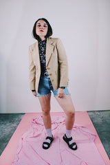 long sleeve tan cotton blazer vintage women's 1960's