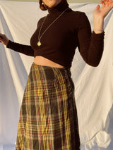 black and yellow plaid wool blend maxi skirt vintage 1980's