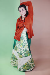 Men's vintage 1970's Joel California label long sleeve button up polyester material shirt in a rich burnt orange.