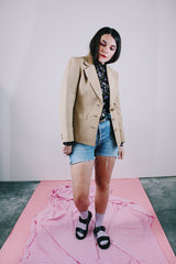 long sleeve tan cotton blazer vintage women's 1960's