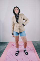 long sleeve tan cotton blazer vintage women's 1960's