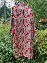 long sleeve maroon with brown feather print robe vintage 1940's