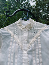 long sleeve cream blouse with mock neck and lace trim women's vintage 1970's