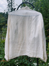 long sleeve cream blouse with mock neck and lace trim women's vintage 1970's