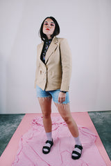 long sleeve tan cotton blazer vintage women's 1960's