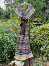 off the shoulder striped maxi dress with tie belt vintage 1970's