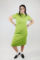 pea green matching dress and jacket set polyester vintage 1960's