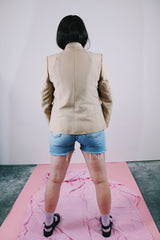 long sleeve tan cotton blazer vintage women's 1960's