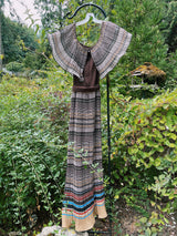 off the shoulder striped maxi dress with tie belt vintage 1970's