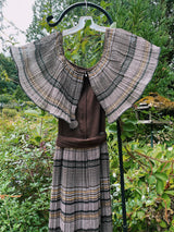 off the shoulder striped maxi dress with tie belt vintage 1970's