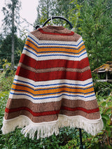 striped knit poncho with buttons and fringe hem women's vintage 1970's