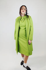 pea green matching dress and jacket set polyester vintage 1960's