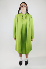 pea green matching dress and jacket set polyester vintage 1960's