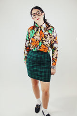 green and black plaid mini skirt form fitting 1990's