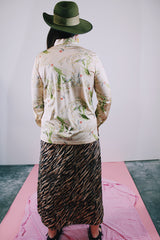 long sleeve half button closure with collar printed blouse women's vintage