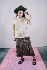 long sleeve half button closure with collar printed blouse women's vintage