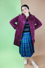 Women's vintage 1970's Outer Banks Collection by Jerold label long sleeve long length purple velvet zip up coat