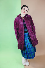 Women's vintage 1970's Outer Banks Collection by Jerold label long sleeve long length purple velvet zip up coat