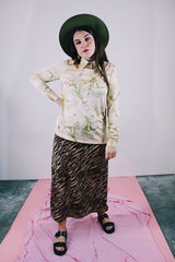 long sleeve half button closure with collar printed blouse women's vintage