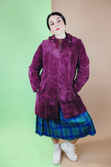 Women's vintage 1970's Outer Banks Collection by Jerold label long sleeve long length purple velvet zip up coat