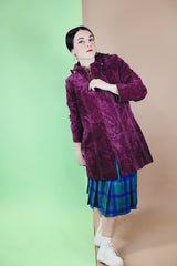 Women's vintage 1970's Outer Banks Collection by Jerold label long sleeve long length purple velvet zip up coat