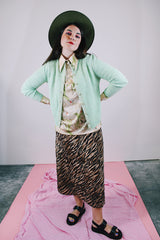 long sleeve pastel green button up cardigan vintage 1950's women's