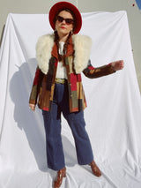 long sleeve leather and suede patchwork jacket women's vintage 1970's