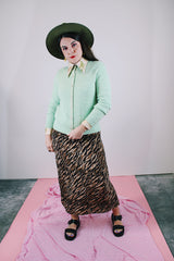 long sleeve pastel green button up cardigan vintage 1950's women's