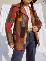long sleeve leather and suede patchwork jacket women's vintage 1970's