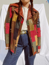 long sleeve leather and suede patchwork jacket women's vintage 1970's
