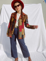 long sleeve leather and suede patchwork jacket women's vintage 1970's