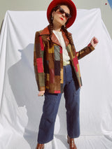 long sleeve leather and suede patchwork jacket women's vintage 1970's