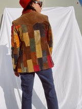 long sleeve leather and suede patchwork jacket women's vintage 1970's