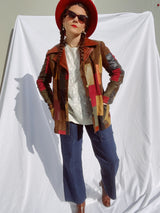 long sleeve leather and suede patchwork jacket women's vintage 1970's