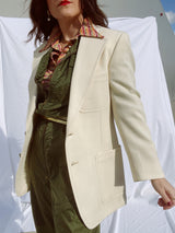 long sleeve cream colored two button closure polyester blazer 1960's vintage