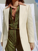 long sleeve cream colored two button closure polyester blazer 1960's vintage