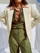 long sleeve cream colored two button closure polyester blazer 1960's vintage