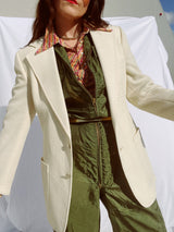 long sleeve cream colored two button closure polyester blazer 1960's vintage