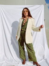 long sleeve cream colored two button closure polyester blazer 1960's vintage