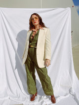 long sleeve cream colored two button closure polyester blazer 1960's vintage