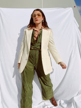 long sleeve cream colored two button closure polyester blazer 1960's vintage