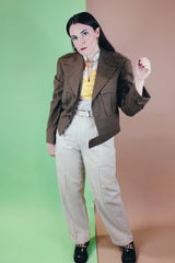 Men's vintage 1940's army cropped jacket in olive green wool material and fully lined in acetate