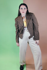 Men's vintage 1940's army cropped jacket in olive green wool material and fully lined in acetate