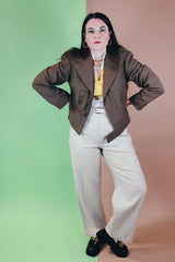 Men's vintage 1940's army cropped jacket in olive green wool material and fully lined in acetate