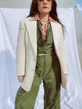 long sleeve cream colored two button closure polyester blazer 1960's vintage