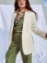 long sleeve cream colored two button closure polyester blazer 1960's vintage